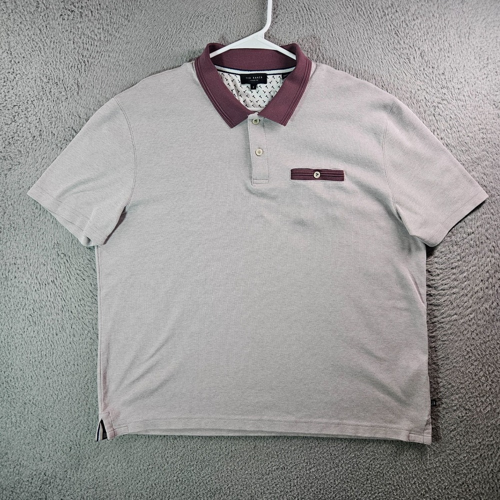 Ted Baker Polo Shirt Men Size 7 Short Sleeve Stretch‎ White Maroon